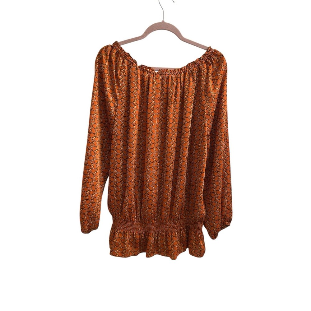 Michael Kors Women’s Blouse Top Rust Gold Chain Link 1X Boho 2.0 Peasant - Picture 3 of 5
